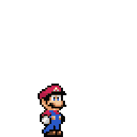 a pixel art of mario with a red hat and blue pants