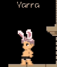 a pixel art of a man wearing bunny ears and the word ygaryg