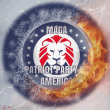 a maga patriot party america logo with a lion in the center