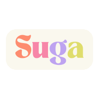 a sticker with the word suga on it