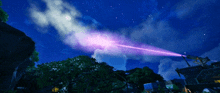 a computer generated image of a purple laser beam coming out of the sky