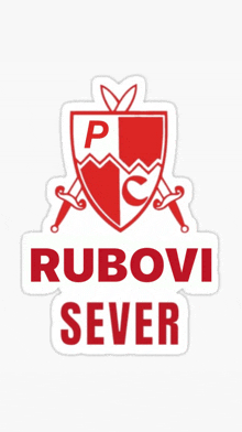 a red and white sticker that says rubovi sever on it