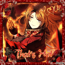 a picture of a girl with red hair and the words that 's hot on it