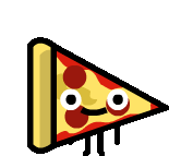 a cartoon illustration of a slice of pizza with a smiling face .