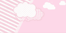 a pink and white striped background with two pink clouds and rain drops .