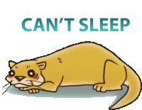 a cartoon of an otter with the words " can 't sleep " written below it