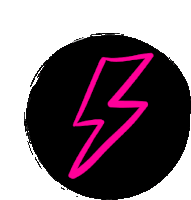 a pink lightning bolt in a black circle on a white background