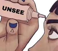 a drawing of a woman holding a bottle of unsee