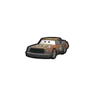 a cartoon drawing of a rusty race car from the movie cars on a white background .