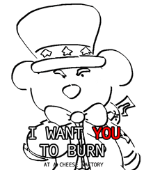 a black and white drawing of a teddy bear with the words i want you to burn