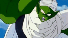 piccolo from dragon ball z is flying through the air with a white scarf around his head .