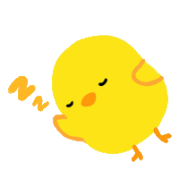 a yellow chicken with its eyes closed and a swirl around it