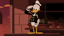 a cartoon character named donald duck is saluting