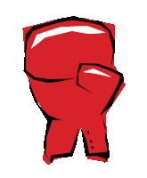 a cartoon drawing of a red boxing glove with a black outline