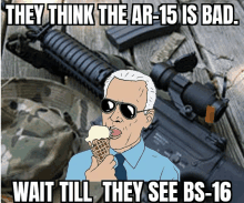 a cartoon of a man eating an ice cream cone with the words they think the ar-15 is bad