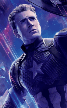 a close up of captain america looking up at something