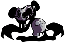 a cartoon drawing of a mickey mouse with a skull on its back .