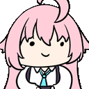 a cartoon girl with pink hair and a tie is holding a cup .