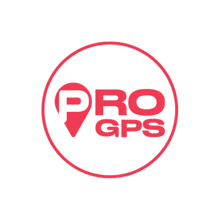 a red circle with the words pro gps inside