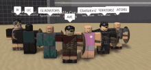 a group of people standing next to each other with the word gladiators on the top