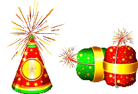 a red and green fireworks display with a cone on top