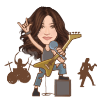 a cartoon of a woman holding a guitar and singing into a microphone