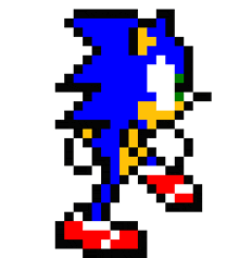a pixel art of sonic the hedgehog running with a red tail