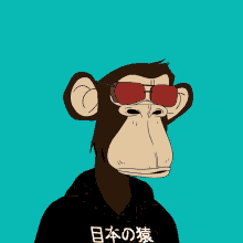 a monkey wearing sunglasses and a hoodie with japanese writing