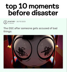 top 10 moments before disaster is written on a white background