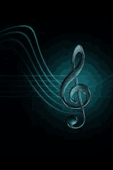 a treble clef is sitting on top of a music note on a dark blue background .