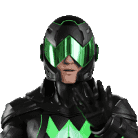 a man in a black and green superhero costume with green goggles