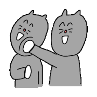 a cartoon of two cats fighting each other . one of the cats is hitting the other 's face .