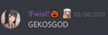 a screenshot of a discord server with a picture of a girl and the name gekosgod