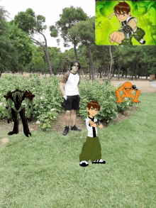 a cartoon of ben 10 standing in a park