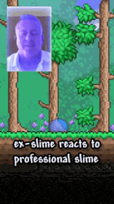 a screenshot of a video game with the words ex-slime reacts to professional slime