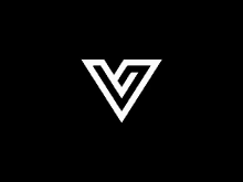 a white triangle with the letter v inside of it on a black background