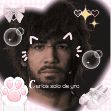 a picture of carlos solo de yro in a heart surrounded by bubbles