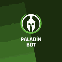 a logo for paladin bot has a spartan helmet in a green circle