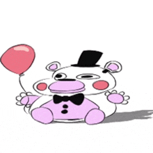 a cartoon of a teddy bear wearing a top hat and holding a red balloon .