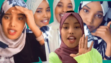 a collage of images of a woman wearing a hijab and a green background