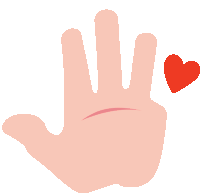 a cartoon hand with a red heart on it