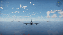 a screenshot of a video game shows planes flying in formation