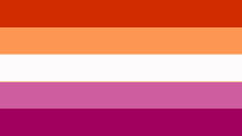 a lesbian flag with orange , white , and purple stripes .