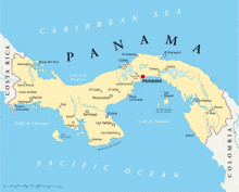 a map of the caribbean sea with panama in the middle