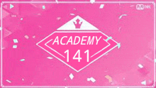 the logo for academy 141 is a pink diamond with a crown on top of it .