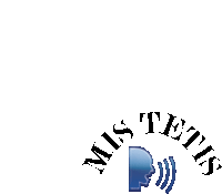 a logo for mis tetis with a blue icon of a person speaking