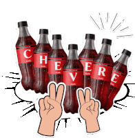 a bunch of coca cola bottles with the word cheer on them .