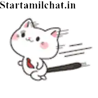 a cartoon of a cat running with a pen in its mouth