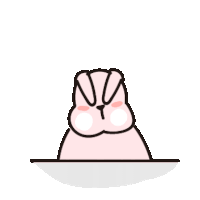 a cartoon rabbit is sitting on a table with its head on the table .