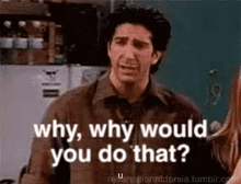 a man is asking a woman why , why would you do that .